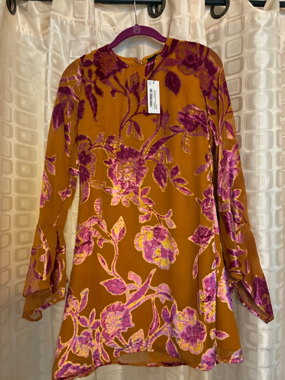 Nasty Gal Mustard and Pink Velvet Floral Tunic